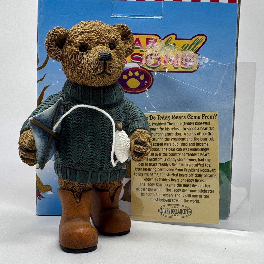 Silver Dollar City Bear for All Seasons March Fishing Sweater Figurine w/ Box